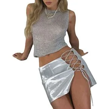 SOLILOQUY Women's Y2K Crochet Knit Crop Top