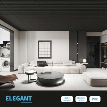 Art3d 6-Pack Slat Design 3D Wall Panels for Interior Wall Decor, 2x4 FT PVC Decorative Drop Ceiling Tiles - Black