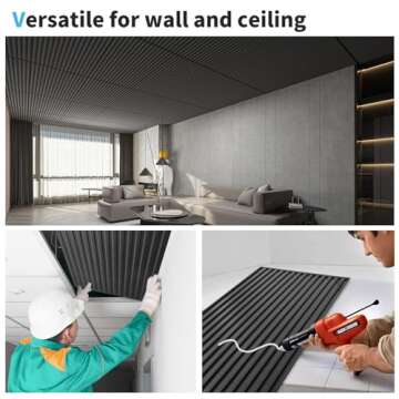 Art3d 6-Pack Slat Design 3D Wall Panels for Interior Wall Decor, 2x4 FT PVC Decorative Drop Ceiling Tiles - Black