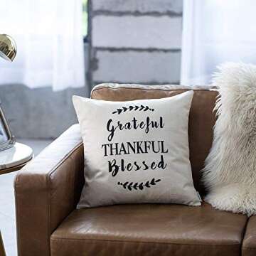 Meekio Farmhouse Pillow Covers with Grateful Thankful Blessed Quotes 18" x 18" Farmhouse Décor Thank You Gifts