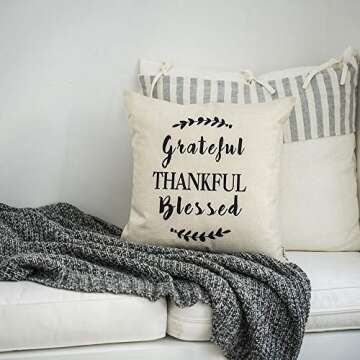 Meekio Farmhouse Pillow Covers with Grateful Thankful Blessed Quotes 18" x 18" Farmhouse Décor Thank You Gifts