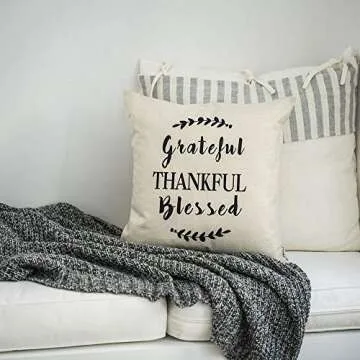 Meekio Farmhouse Pillow Covers with Grateful Thankful Blessed Quotes 18" x 18" Farmhouse Décor Thank You Gifts