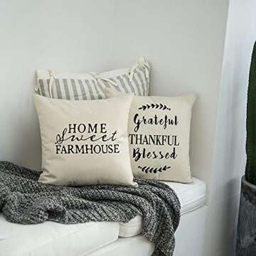Meekio Farmhouse Pillow Covers with Grateful Thankful Blessed Quotes 18" x 18" Farmhouse Décor Thank You Gifts