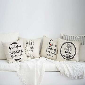 Meekio Farmhouse Pillow Covers with Grateful Thankful Blessed Quotes 18" x 18" Farmhouse Décor Thank You Gifts