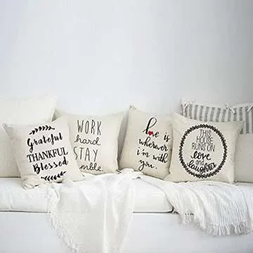 Meekio Farmhouse Pillow Covers with Grateful Thankful Blessed Quotes 18" x 18" Farmhouse Décor Thank You Gifts