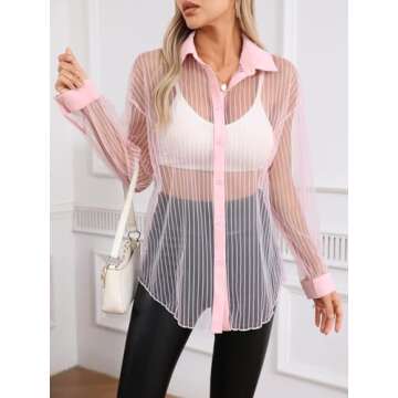 Trendy Women Striped Sheer Blouse - Milumia Light Pink