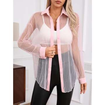 Trendy Women Striped Sheer Blouse - Milumia Light Pink