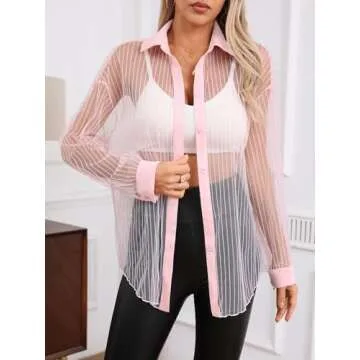Trendy Women Striped Sheer Blouse - Milumia Light Pink