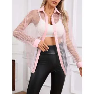 Trendy Women Striped Sheer Blouse - Milumia Light Pink