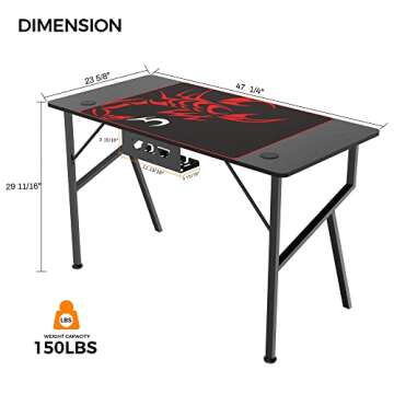 DESIGNA Gaming Desk 47'', K-Shaped Computer Desk, Office Desk Gamer Style with Mouse Pad, Cup Holder...