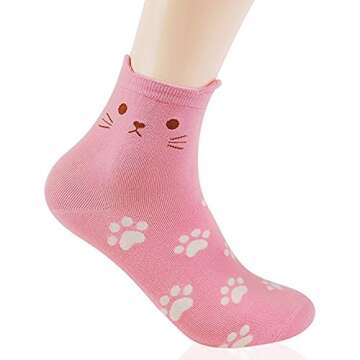 BALMOA Women Socks Gift - Animal Cat Dog Art Animation Character | Gifts for Socks Women (Animal - Cat Foot Print 4pcs)