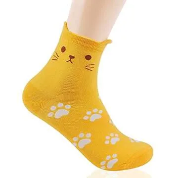 BALMOA Women Socks Gift - Animal Cat Dog Art Animation Character | Gifts for Socks Women (Animal - Cat Foot Print 4pcs)