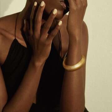 MISS RIGHT Gold Chunky Stretch Snake Chain Bangle Bracelets Stack for Women Trendy, 18K Gold Filled Stainless Steel Stretchy Womens Stackable Wristband Bangles Bracelet Set of 2 (Gold&Silver 20mm)