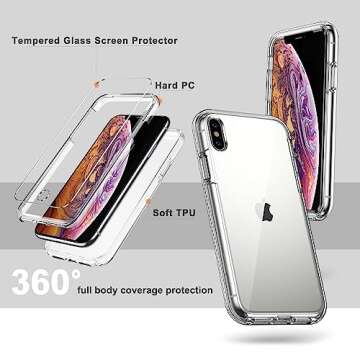 COOLQO Compatible for iPhone X/XS Case [10 FT Military Grade Drop Protection][2 X Tempered Glass Screen Protector][Dual Layer] Heavy Duty Shockproof Protective Clear Phone Cover Case for iPhone X/XS