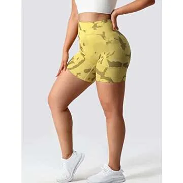 YEOREO Women Seamless Camo Shorts High Waisted Gym Yoga Workout Yellow S