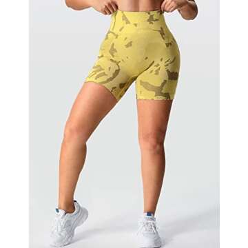 YEOREO Women Seamless Camo Shorts High Waisted Gym Yoga Workout Yellow S
