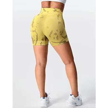 YEOREO Women Seamless Camo Shorts High Waisted Gym Yoga Workout Yellow S
