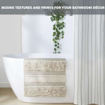 INK+IVY Bath Rug Hand-Woven Texture Shaggy Striped Soft & Water Absorbent, Boho Bathroom Décor Bath-Mats, Non-Slip Absorbent Quick Dry Mats for Tub, Shower Room, Asher, 20x32 Natural