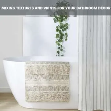 INK+IVY Bath Rug Hand-Woven Texture Shaggy Striped Soft & Water Absorbent, Boho Bathroom Décor Bath-Mats, Non-Slip Absorbent Quick Dry Mats for Tub, Shower Room, Asher, 20x32 Natural