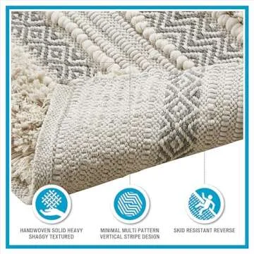 INK+IVY Bath Rug Hand-Woven Texture Shaggy Striped Soft & Water Absorbent, Boho Bathroom Décor Bath-Mats, Non-Slip Absorbent Quick Dry Mats for Tub, Shower Room, Asher, 20x32 Natural