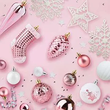 PIIDUOO 114ct Christmas Balls Ornaments for Xmas Tree - Shatterproof Small Christmas Tree Decorations Rose Gold Pink & White Balls Ornament Bulk, 1.18-4.7inches (Pink)
