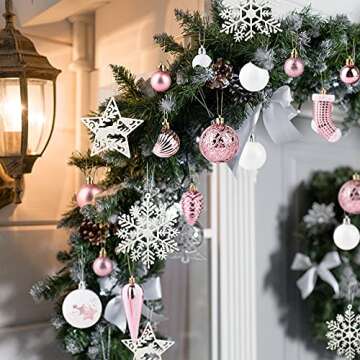 PIIDUOO 114ct Christmas Balls Ornaments for Xmas Tree - Shatterproof Small Christmas Tree Decorations Rose Gold Pink & White Balls Ornament Bulk, 1.18-4.7inches (Pink)