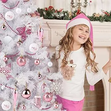 PIIDUOO 114ct Christmas Balls Ornaments for Xmas Tree - Shatterproof Small Christmas Tree Decorations Rose Gold Pink & White Balls Ornament Bulk, 1.18-4.7inches (Pink)