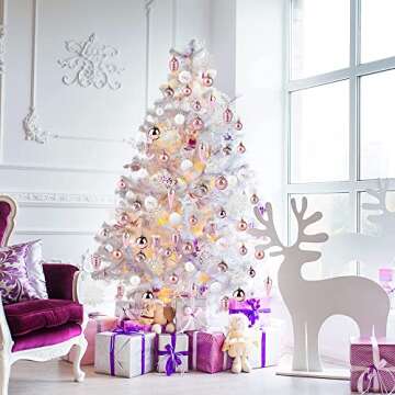 PIIDUOO 114ct Christmas Balls Ornaments for Xmas Tree - Shatterproof Small Christmas Tree Decorations Rose Gold Pink & White Balls Ornament Bulk, 1.18-4.7inches (Pink)