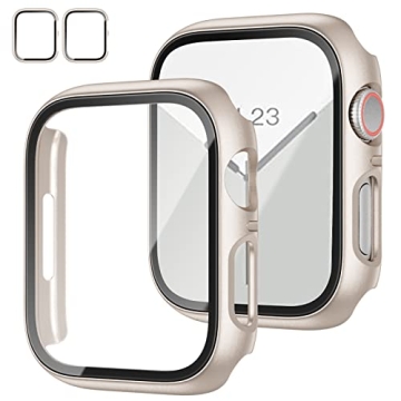 Ultimate 2-in-1 Protection: Starlight Tempered Glass Case for Apple Watch Series 9/8/7 41mm