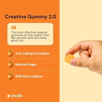 Create Creatine Monohydrate Gummies for Men & Women, Boost Focus, Strength, and Endurance, Anti-Melting Formula, Vegan, Gluten-Free, Non-GMO, 1.5g of Creatine per Gummy (Orange, 90 ct)