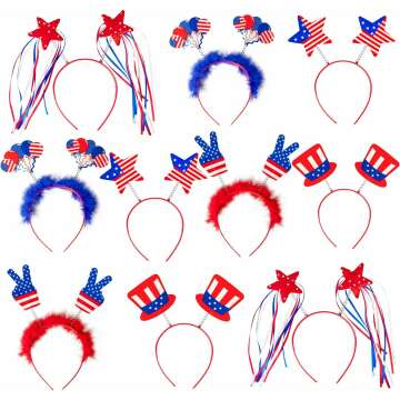 Moon Boat 10PCS Patriotic Head Boppers Headband - Fun 4th of July Accessories
