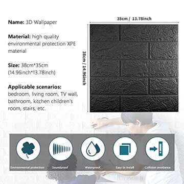 Sodeno 40 PCS Black 3D Wall Panels, 58 sq.feet Coverage Printable Wallpaper Sticker with Self-Adhesi...