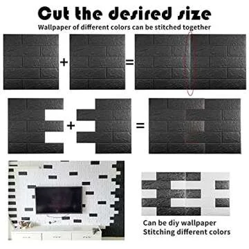 Sodeno 40 PCS Black 3D Wall Panels, 58 sq.feet Coverage Printable Wallpaper Sticker with Self-Adhesive Waterproof Brick PE Foam Wall Panels Peel and Stick for Interior Wall Decor, Home Decoration