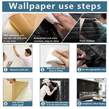 Sodeno 40 PCS Black 3D Wall Panels, 58 sq.feet Coverage Printable Wallpaper Sticker with Self-Adhesive Waterproof Brick PE Foam Wall Panels Peel and Stick for Interior Wall Decor, Home Decoration