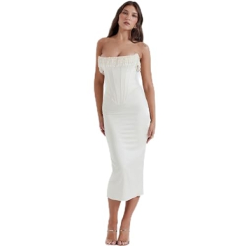 Elegant SLAYUN Cream Strapless Dress for Events