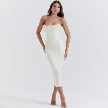 Elegant SLAYUN Cream Strapless Dress for Events