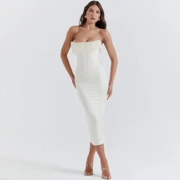 Elegant SLAYUN Cream Strapless Dress for Events