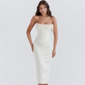 Elegant SLAYUN Cream Strapless Dress for Events