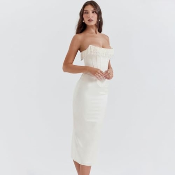 Elegant SLAYUN Cream Strapless Dress for Events