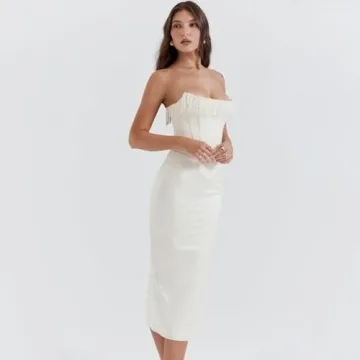 Elegant SLAYUN Cream Strapless Dress for Events