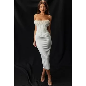 Elegant SLAYUN Cream Strapless Dress for Events