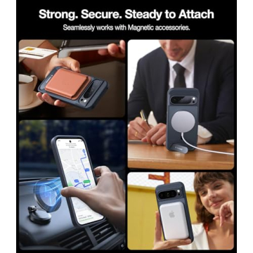 TORRAS Magnetic & Stand for Google Pixel 9 Pro XL Case, Fit for MagSafe, 12FT Mil-Grade Drop Protection, Slim Fit for Google Pixel 9 Pro XL Phone Case with Built-in Kickstand, Translucent Matte Black