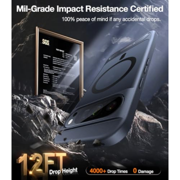 TORRAS Magnetic & Stand for Google Pixel 9 Pro XL Case, Fit for MagSafe, 12FT Mil-Grade Drop Protection, Slim Fit for Google Pixel 9 Pro XL Phone Case with Built-in Kickstand, Translucent Matte Black