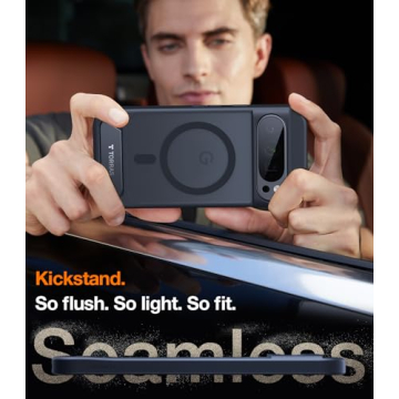 TORRAS Magnetic & Stand for Google Pixel 9 Pro XL Case, Fit for MagSafe, 12FT Mil-Grade Drop Protection, Slim Fit for Google Pixel 9 Pro XL Phone Case with Built-in Kickstand, Translucent Matte Black