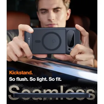 TORRAS Magnetic & Stand for Google Pixel 9 Pro XL Case, Fit for MagSafe, 12FT Mil-Grade Drop Protection, Slim Fit for Google Pixel 9 Pro XL Phone Case with Built-in Kickstand, Translucent Matte Black