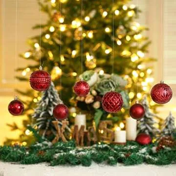 Christmas Ball Ornaments Wine Red Christmas Tree Decorations with Hang Rope-36pcs Shatterproof Christmas Ornaments Set with 6 Styles in 3 Sizes(Small Medium Large)