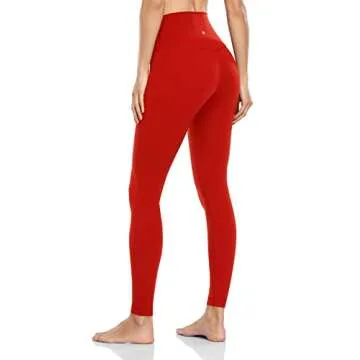 HeyNuts Essential High Waisted Yoga Leggings for Tall Women, Buttery Soft Full Length Workout Pants 28'' True Red S(4/6)