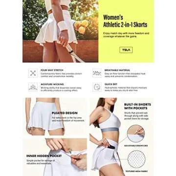 TSLA Women's Athletic Skorts Lightweight Active Tennis Skirts, Workout Running Golf Skirt with Pockets Built-in Shorts