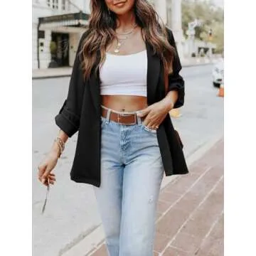Imily Bela Womens Casual Blazers Long Sleeve Lapel Open Front Work Office Jacket with Pockets A-Black