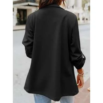 Imily Bela Womens Casual Blazers Long Sleeve Lapel Open Front Work Office Jacket with Pockets A-Black